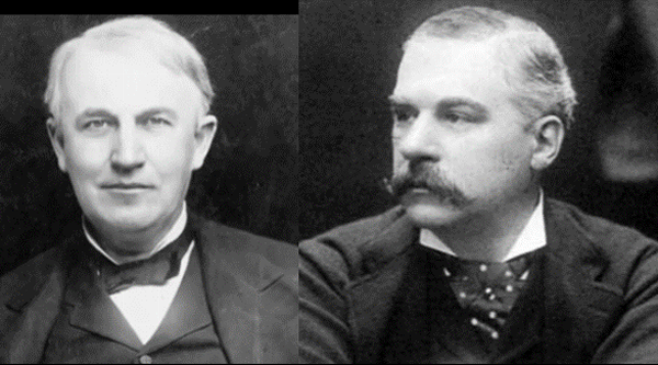 (l) Edison & (r) JPMorgan founded General Electric: Edison, JPMorgan, General Electric, Schroder Bank, Bechtel, Reagan. JP Morgan also supported Tesla, building many story high antenna's for pulling energy from the atmosphere & rerouting it from one to another ...however, Morgan killed that project after several antenna were built. They looked like the energy gathering sparking equipment in old science fiction movies, only several stories high ... like in the 1950s movie, Frankenstein.