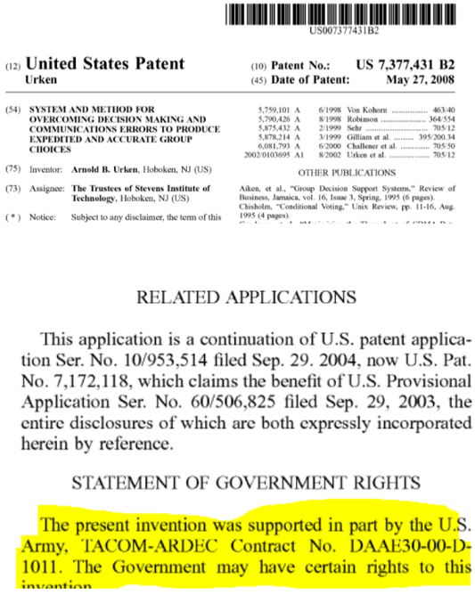 Patents for fake-able voting machines.