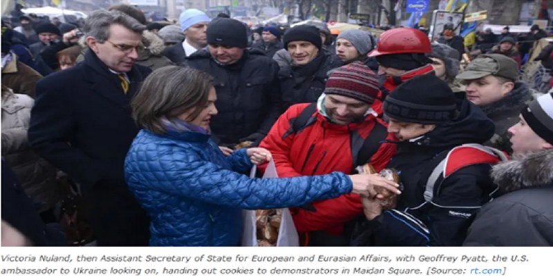 Warhawk Victoria Nuland hands out cookies to Nazis, Ultra-right & misled gullible residents 