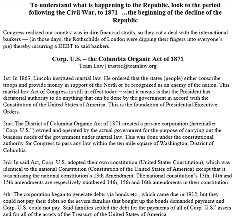 Corp. U.S. - The Columbia Organic Act of 1871