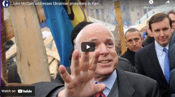 Dec 16, 2013 John McCain addresses Ukrainian protesters in Kiev; U.S. Republican senator John McCain addresses crowds in Independence Square in Kiev on Sunday, encouraging the to protest in support of greater ties with the European Union & to sever ties with Russia. Dec 16, 2013 John McCain addresses Ukrainian protesters in Kiev; U.S. Republican senator John McCain addresses crowds in Independence Square in Kiev on Sunday, encouraging the to protest in support of greater ties with the European Union & to sever ties with Russia.