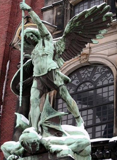 Michael the Archangel with a surfboard under his arm on the way to the beach dispatching the Adversary Michael the Archangel with a surfboard under his arm on the way to the beach dispatching the Adversary